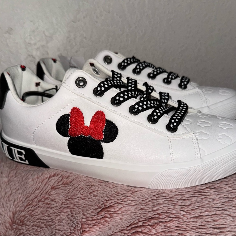 Disney White Sneakers with Red Bow